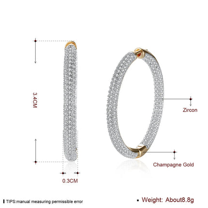 URMYLADY 925 Sterling Silver 34mm Circle 24K Gold Shiny Zircon Earrings For Women Wedding Party Fashion Charm Jewelry PlatiNum