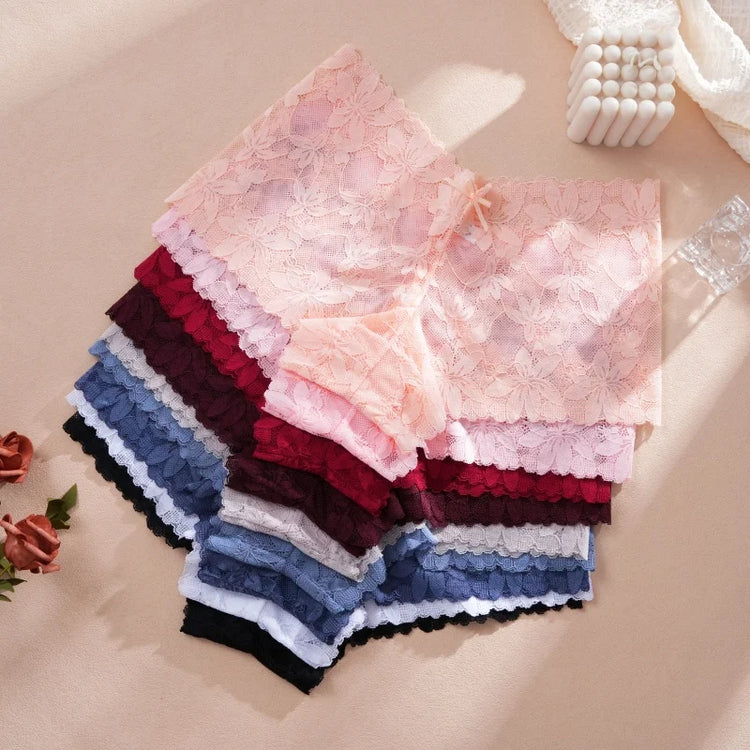 4Pcs/Set Women's Lace Panties Sexy Perspective Underwear Female Hollow Out Comfortable Underpants Low-Waist Breathable Lingerie
