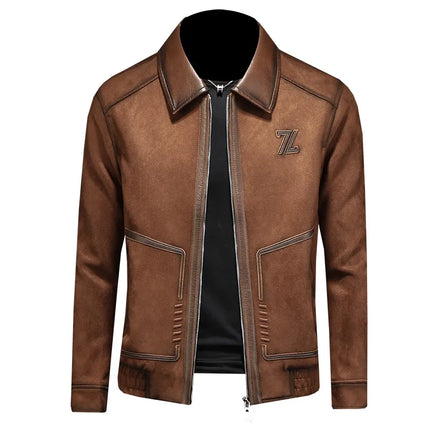 Minglu Faux Leather Autumn Winter Men's Jackets Luxury Solid Color Turn Down Collar Zipper Casual Male Coats Man Outerwear 4XL