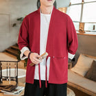 New Men's Japanese Kimono Cotton and Linen Shirt, Comfortable and Breathable T-shirt, Traditional Samurai Costume, Casual Haori Shirt for Men