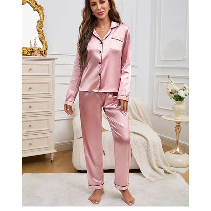 Pijama de mujer Conjunto de noche Conjunto de pijama de 2 piezas Pijama de satén de manga larga con pantalones Ropa de dormir para mujer