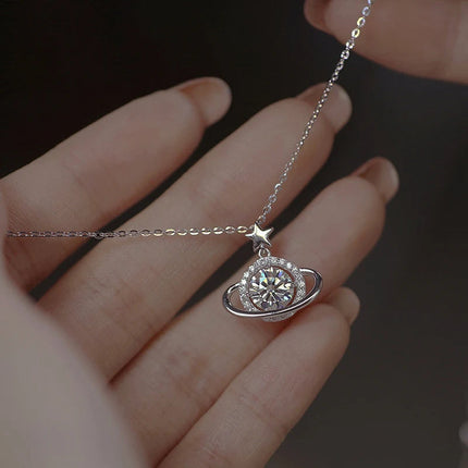 New 925 Sterling Silver Planet Necklace Personality Charming Woman Pendant Choker Birthday Gift for Friends Exquisite Jewelry PlatiNum