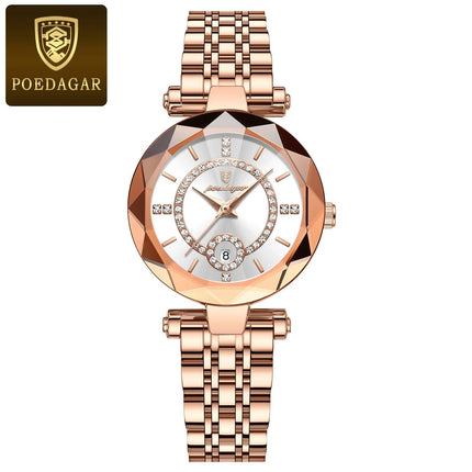 POEDAGAR Orologio da polso originale alla moda per donna Orologio da donna al quarzo con data in acciaio inossidabile impermeabile Orologi da donna casual di lusso platinumshop