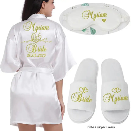 Logo personalizzato Data di matrimonio Nome Accappatoio Abito da sposa in seta sintetica Sposa Damigella d'onore Abiti da sposa Donna Bachelorette Preparewear platinumshop