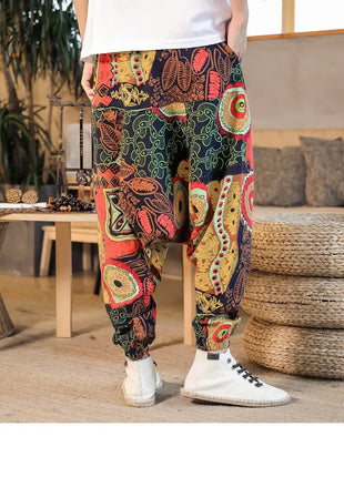Pantaloni Harem da Uomo 2026 Stile Retrò con Stampa, Pantaloni Jogger Larghi e Comodi con Cavallo Ribassato, Stile Nepal Oversize, Pantaloni Casual da Uomo con Cavallo Ribassato