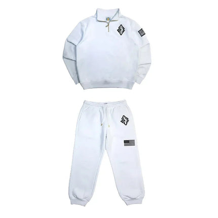 Men Retro Half-Zip Tracksuit Suit Cool Pattern Embroidery Streetwear Casual Fashion Stand Collar Zipneck Hoodie Daily Sweatpants PlatiNum