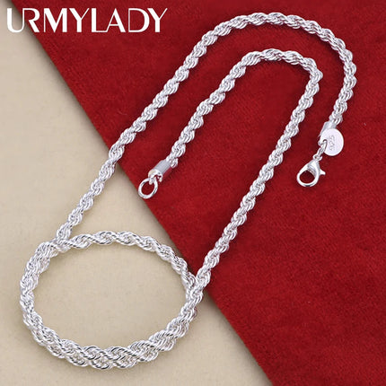 16-24inch for women men Beautiful fashion 925 Sterling Silver charm 4MM Rope Chain Necklace fit pendant high quality jewelry PlatiNum