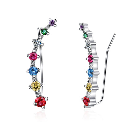 925 Silver Full Moissanite Earrings Climber 7 Star Crawler Stud Ear Cuff for Women Black White Moissanite Jewelry Brincos Gift PlatiNum