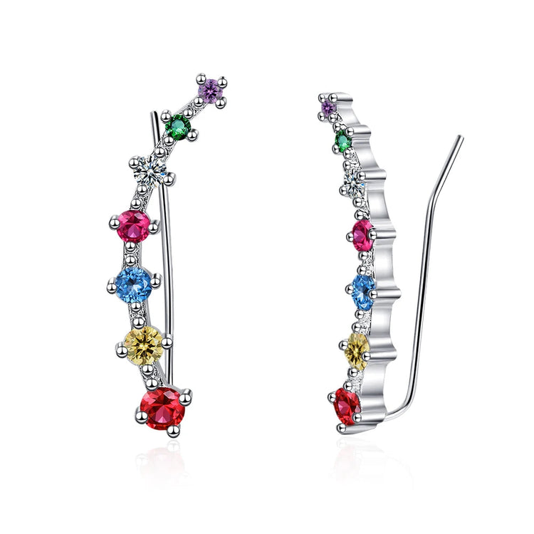 925 Silver Full Moissanite Earrings Climber 7 Star Crawler Stud Ear Cuff for Women Black White Moissanite Jewelry Brincos Gift PlatiNum