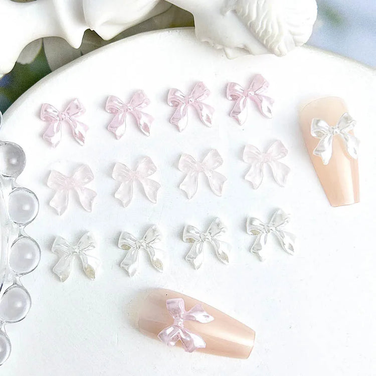 50pcs 3D Sweet Pearly Glossy Ribbon Bow Resin Nail Charms Ballerina Bow Tie Nail Art Decoration Nail Accessories Manicure DIY