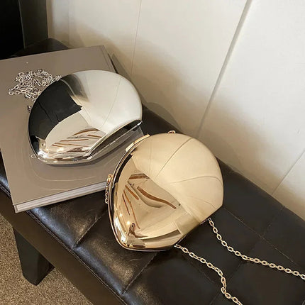 Designer Acrylic Shell Shape Clutch Bag Gold Silver Women Evening Party Bag Cute Shiny Metal Shoulder Crossbody Bags Small Purse PlatiNum