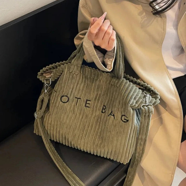Large Capacity Striped Velvet Handbag Shoulder Bag for Woman Handbags Crossbody Bags, Versatile Letter Corduroy Women's Tote Bag PlatiNum