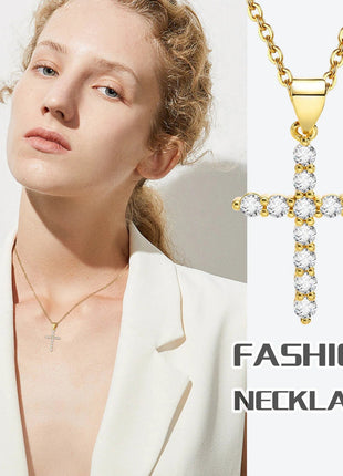Danity Cubic Zirconia Cross Pendant Necklace for Women, Stainles Steel Chain Adjustable PlatiNum