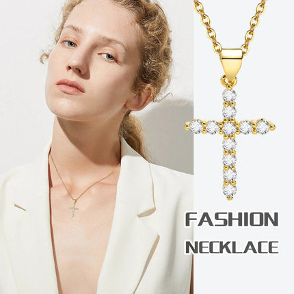 Danity Cubic Zirconia Cross Pendant Necklace for Women, Stainles Steel Chain Adjustable PlatiNum