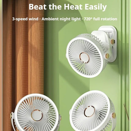Ventilatore Portatile con Clip e Luci LED, 3 Velocità Regolabili, Silenzioso, da Scrivania, per Casa, Camera da Letto e Campeggio