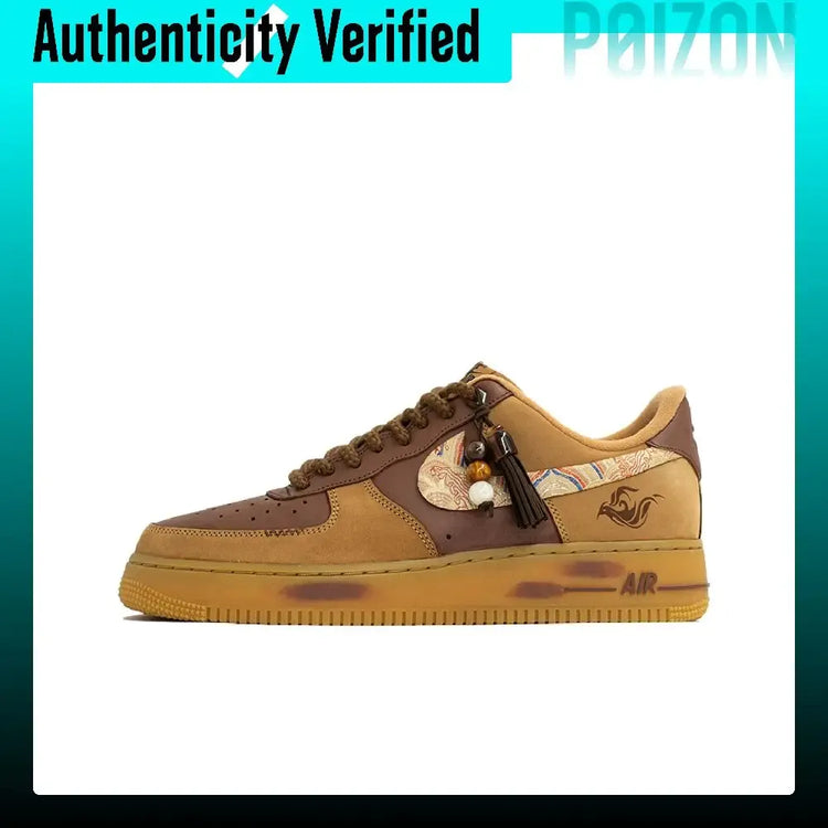 Nike Air Force 1 Wan Hua Nong, Brown Yarn, Shopping Bag Abrasion Resistant Low top Skateboard Shoes Unisex Brown