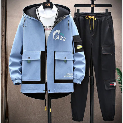 Casual Two-Piece Men's Sets 2026 Spring Autumn Loose Coats & Pant Tracksuits Outdoor Windproof Hooded Jacket And Jogger Clothing