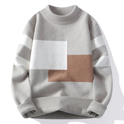 Autumn Winter New Men's Sweater Fashion Patchwork O-Neck Knit Pullovers Men Loose Casual Knitted Sweaters Hip Hop Streetwear Man