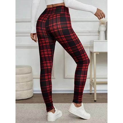 Women Lamb Wool Plaid Leggings Autumn Winter Out Wear Vintage Street Warm Leggings Woman High Waist Thicken Plush Lined Leggings PlatiNum