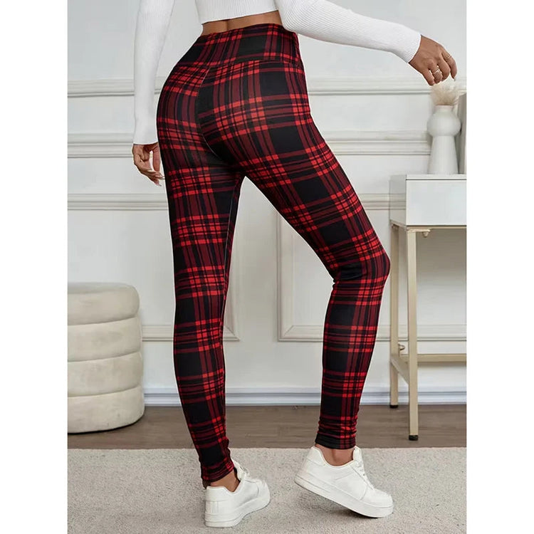 Women Lamb Wool Plaid Leggings Autumn Winter Out Wear Vintage Street Warm Leggings Woman High Waist Thicken Plush Lined Leggings PlatiNum