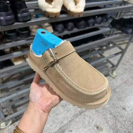 2026 New Vintage Belt Buckle Thick-soled Padded Men's and Women's Cotton Shoes Fashionable Half-trimmed Cotton Boots