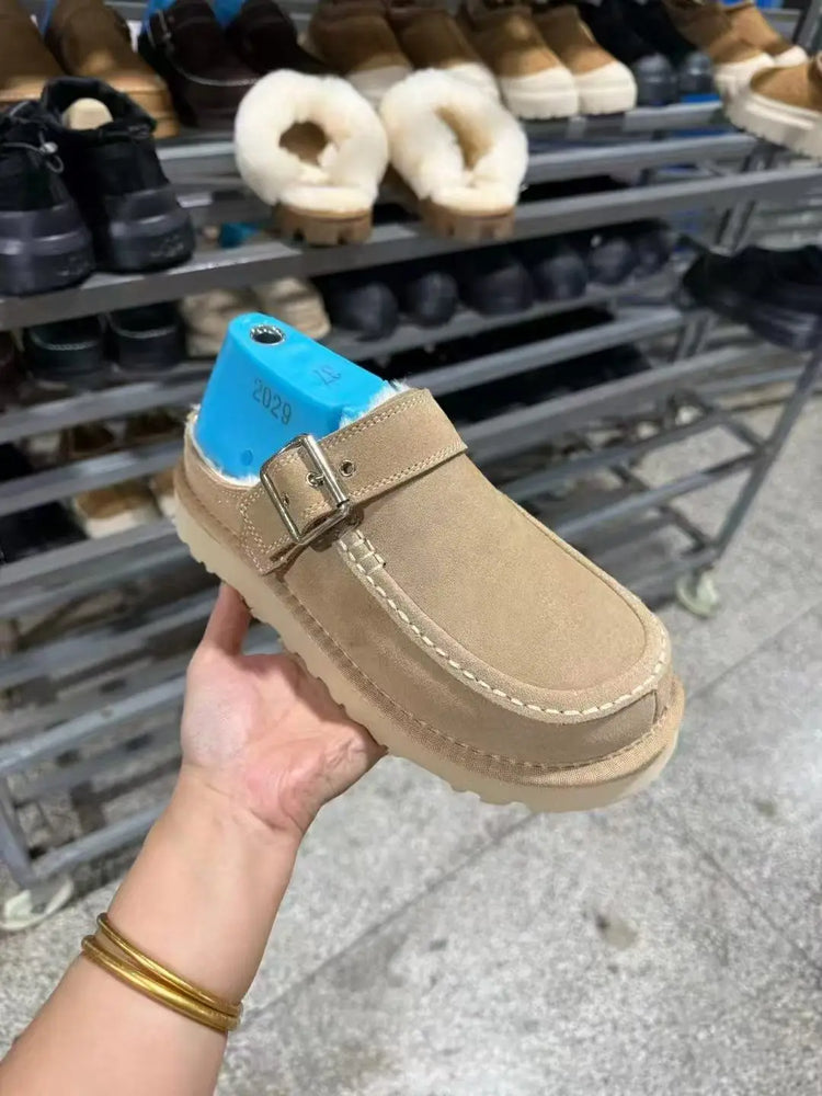 2026 New Vintage Belt Buckle Thick-soled Padded Men's and Women's Cotton Shoes Fashionable Half-trimmed Cotton Boots