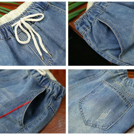 AmaxluluE Jeans larghi strappati da donna alla moda estiva Pantaloni in denim ricamati per il tempo libero da donna Pantaloni Harem elastici da donna vintage