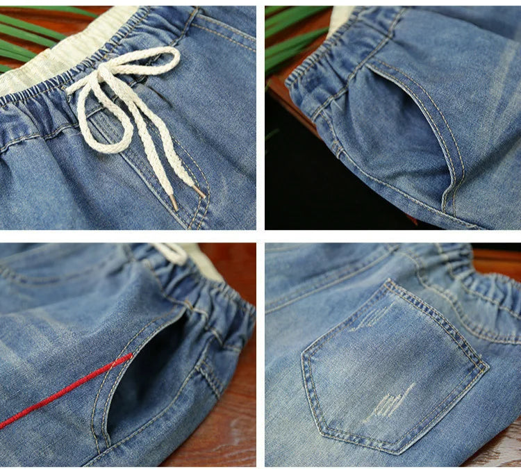 AmaxluluE Jeans larghi strappati da donna alla moda estiva Pantaloni in denim ricamati per il tempo libero da donna Pantaloni Harem elastici da donna vintage