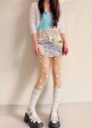 Calze in Seta a Pois Grandi Colorate, Sexy Stampa a Pois, Ultra Sottili, Collant da Donna, Accessori per Gonna JK