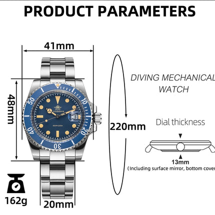 ADDIESDIVE 41mm Mens Dive Watch 200M Water Resistant Vintage Super Luminous Ceramic Bezel Date Display 316L Steel Quartz Watch