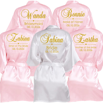 Nome personalizzato Data Accappatoio da sposa Abito da sposa in seta sintetica Sposa Damigella d'onore Abiti da sposa Donna Addio al nubilato