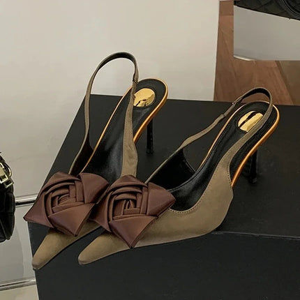 Aneikeh Summer Street Style Elegant Sexy Flower Designer Pointed Toe High Heels Women Shallow Fashion Pumps Banquet Dress Shoes PlatiNum