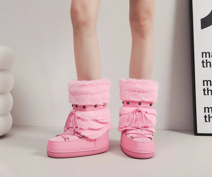 Women's Furry Boots New Warm Skiing Winter Boots Women Space Boots Trendy Ladies Winter Shoes Non-slip Girls Snow Boots