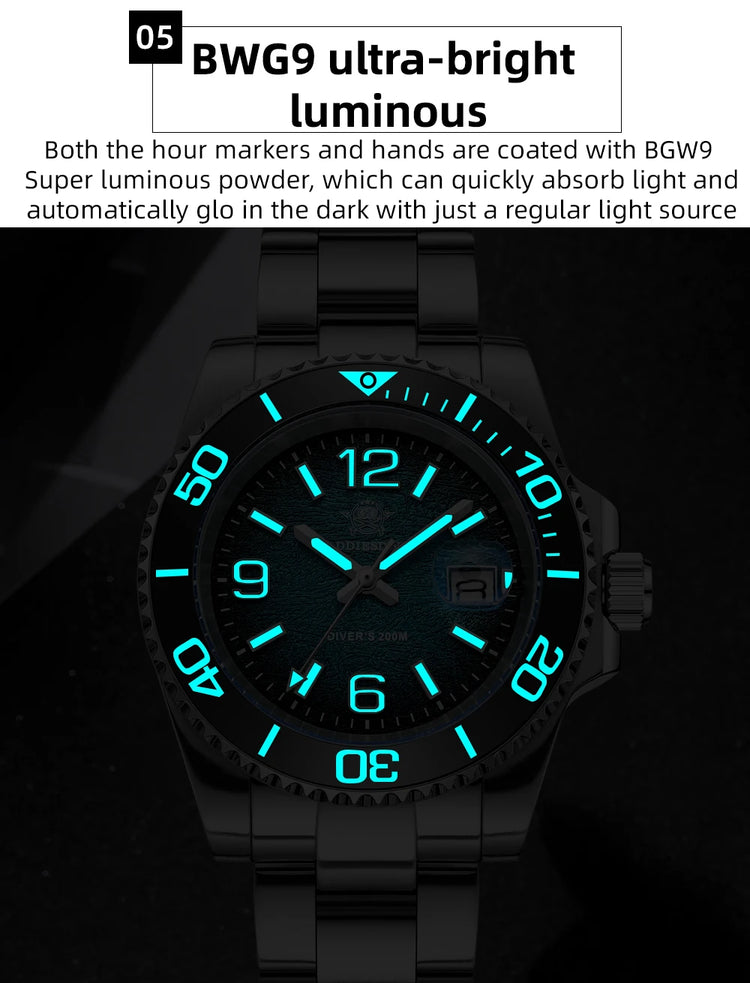 ADDIESDIVE 41mm Watches Japan 2115 Quartz Movement Luminous 200m Waterproof Dive Ceramic Bezel 316L Stainless Steel Man Watches