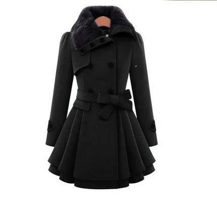 women woolen coat 2026 New fitted mid-length woolen coat double-breasted thickened overcoat + belt women's clothing