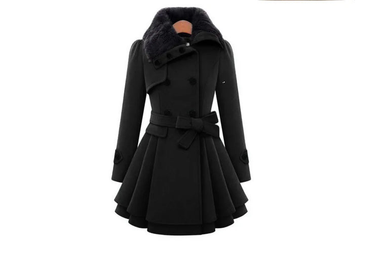women woolen coat 2026 New fitted mid-length woolen coat double-breasted thickened overcoat + belt women's clothing