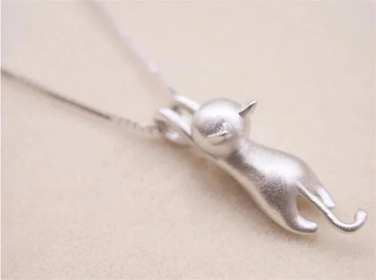 Popular 925 Sterling Silver Jewelry Fashion Simple Animal Cute Kitty Clavicle Chain Pendant Cat Necklaces XL003 PlatiNum