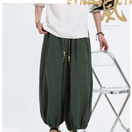 Pantaloni Lantern da Uomo: Pantaloni Casual in Cotone e Lino, Tinta Unita, Oversize, Comodi, a Gamba Larga, Stile Streetwear - Vendita Calda
