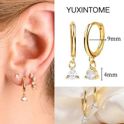 White Color Zircon Hoop Earrings 925 Sterling Silver Needle Cross/Star/Flower/Water Drop Pendant Gold Earrings Luxury Jewelry PlatiNum