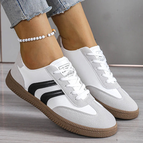 Spring Autumn Platform Sneakers Women Fashion Mixed Colors Lace-Up Sport Shoes Woman Comfortable Non Slip Flat Trainers Female PlatiNum