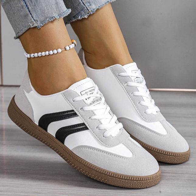 Spring Autumn Platform Sneakers Women Fashion Mixed Colors Lace-Up Sport Shoes Woman Comfortable Non Slip Flat Trainers Female PlatiNum