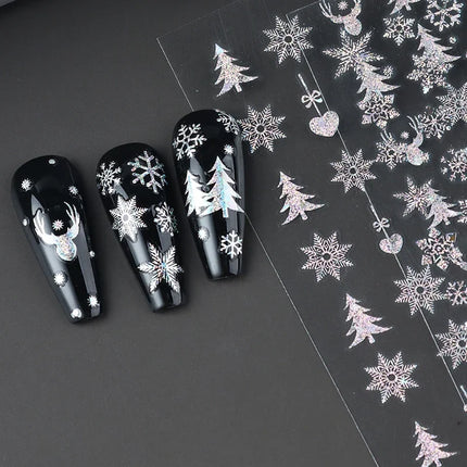 2pc Holographic Christmas Nail Art Stickers Iridescent Laser Snowflake Deer Tree Winter Slider Decals New Year Manicure 2027