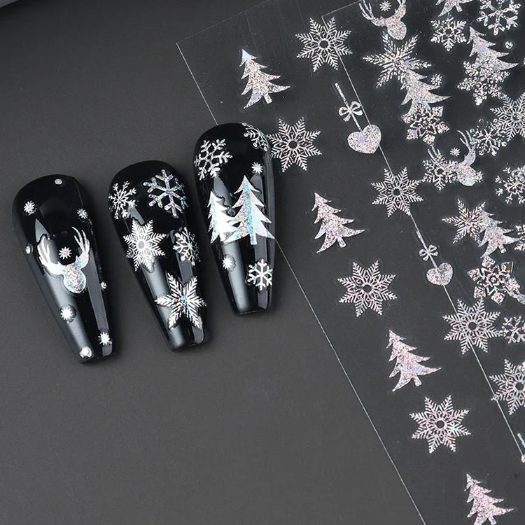 2pc Holographic Christmas Nail Art Stickers Iridescent Laser Snowflake Deer Tree Winter Slider Decals New Year Manicure 2027