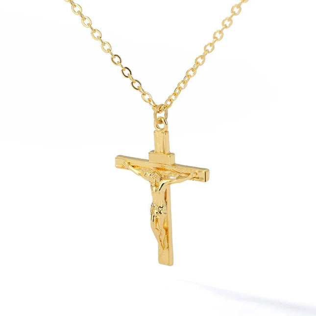 Christian Jesus Cross Necklace For Women Men Stainless Steel Chains Choker Religion Cross Pendants Jewelry Prayer Baptism Gifts PlatiNum