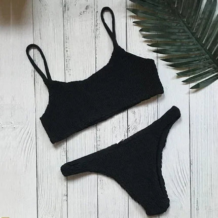 Nuovo Set Bikini Sexy da Donna con Reggiseno Imbottito Push-up, Costume da Bagno Plissettato per Nuoto e Spiaggia PlatiNum