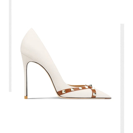 Scarpe da Donna in Pelle Verniciata Stile Star 2026, Tacchi Alti di Lusso con Borchie, Pumps Sexy a Punta, Scarpe da Sposa, Scarpe da Sera 34