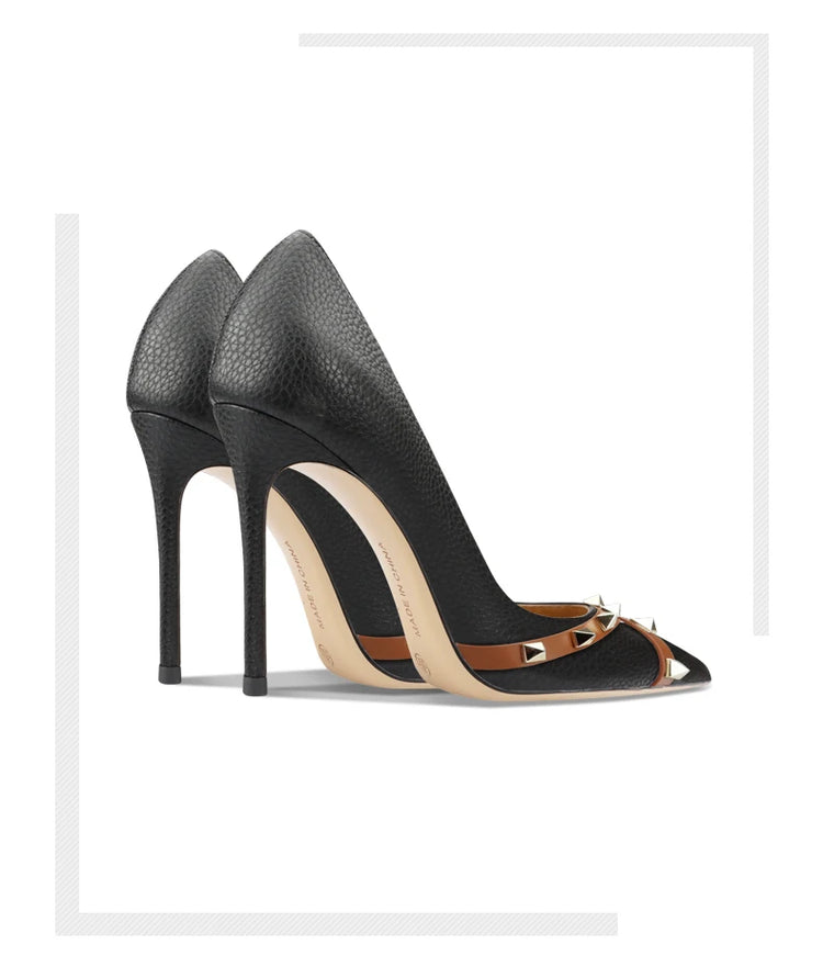 Scarpe da Donna in Pelle Verniciata Stile Star 2026, Tacchi Alti di Lusso con Borchie, Pumps Sexy a Punta, Scarpe da Sposa, Scarpe da Sera 34
