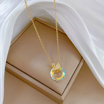 EILIECK 316L Stainless Steel Shine Cubic Zirconia Swan Pendant Necklace Gold Color Texture Metal Personalized Jewelry Neck Chain PlatiNum