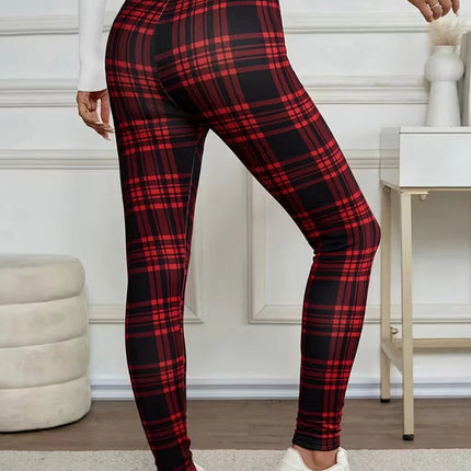 Women Lamb Wool Plaid Leggings Autumn Winter Out Wear Vintage Street Warm Leggings Woman High Waist Thicken Plush Lined Leggings PlatiNum