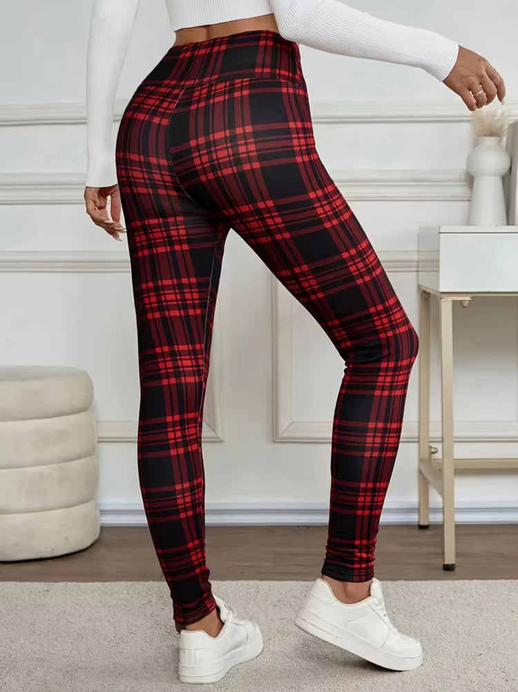 Women Lamb Wool Plaid Leggings Autumn Winter Out Wear Vintage Street Warm Leggings Woman High Waist Thicken Plush Lined Leggings PlatiNum